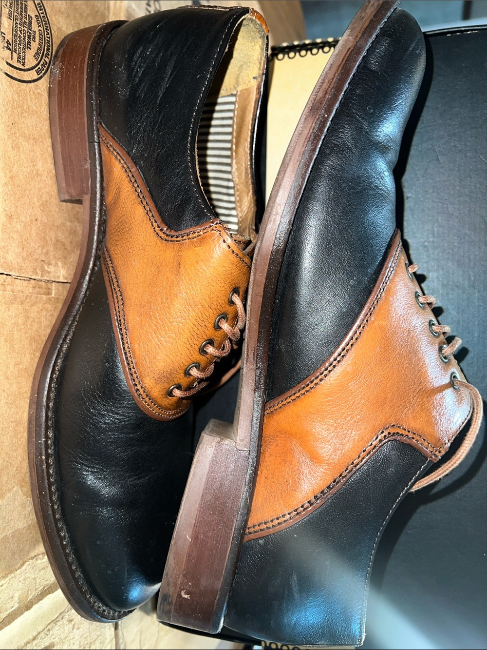 Johnston & Murphy Two-Tone Leather Derby Shoes - Black & Brown - Picture 2 of 5
